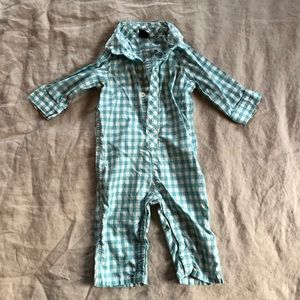 Sea Green and White Checked Long Sleeve Jumper